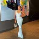 YELLOOP Knit Maxi Dress Long Bodycon Dresses Old Money Elegant Cocktail Dress Long Sweaters Dress Y2k (Blue,Large)
