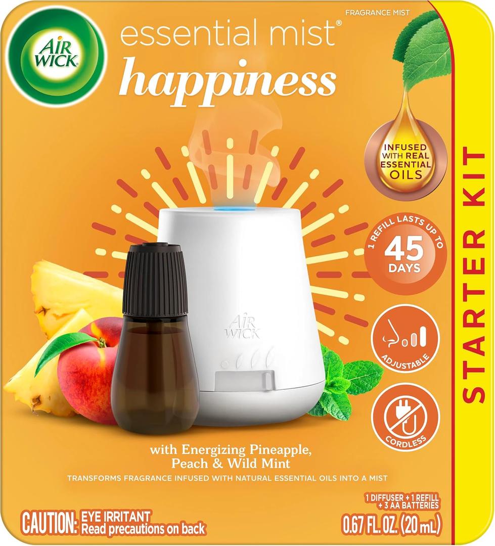 Air Wick Essential Mist Starter Kit (Diffuser + Refill), Joy, Essential Oils Diffuser, Air Freshener (0.67 Fl Oz (Pack of 1))