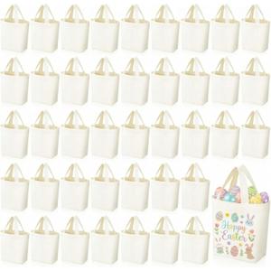 Amylove 48 Pcs Mini Tote Bag Sublimation Blank Canvas Tote Bags Reusable Grocery Luggage DIY Sack Goody for Party Even (6.5 x 6 Inch,Natural Color)