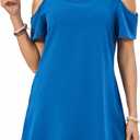 Summer Women's Casual Dress with Thin Straps Off-The-Shoulder Short Sleeves Flowing Beach Resort A-Line Dress (Blue, M)