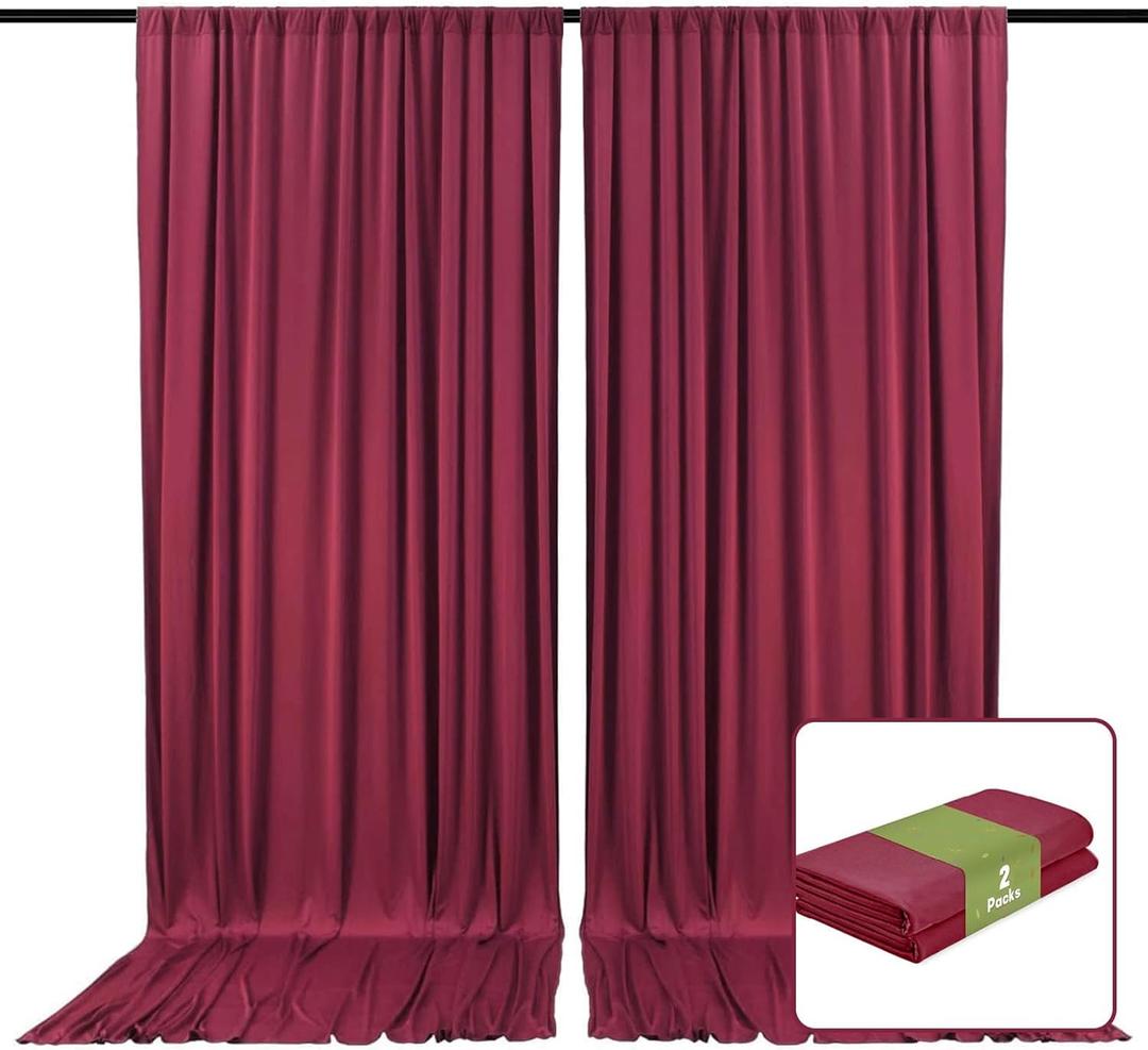 2 Panels Burgundy Backdrop Curtain, 10 x 10 Feet Satin Background Curtains for Parties, Weddings, Baby Showers, Halloween, Christmas Birthday Party Photoshoot Backdrop Curtains Decorations