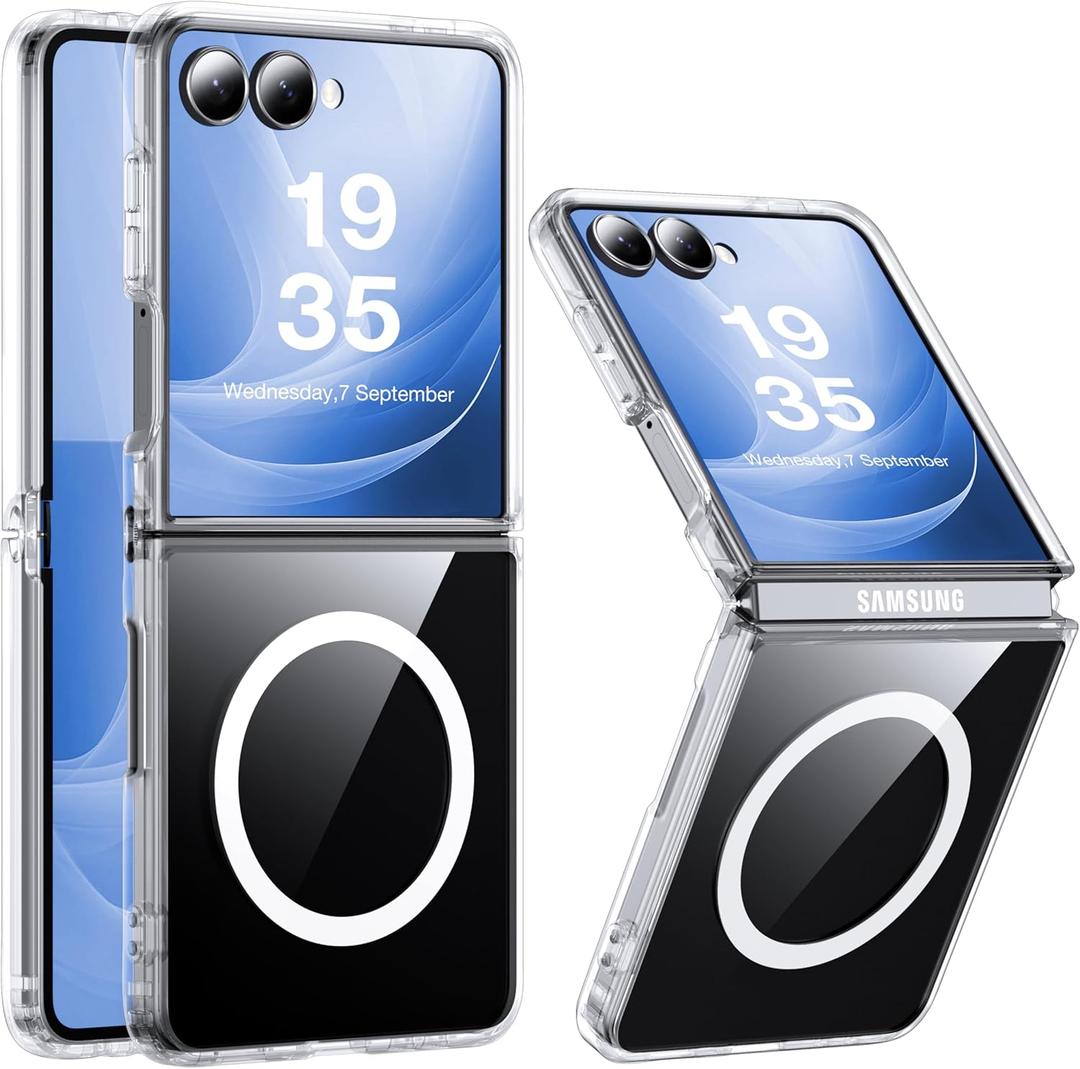 NO.1 Magnetic for Samsung Galaxy Z Flip 7 Case with MagSafe [Crystal Clear] [Anti-Yellowing ][Military Grade Drop Tested] with Soft Silicone Bumper for Samsung Flip 7 Case Slim,Transparent