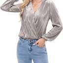 EasyFair Women Long Lantern Sleeve Shirts Dressy Casual Loose Fit Fall V Neck Blouses Date Night Tops, X-Small