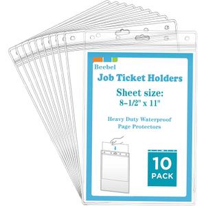 Beebel 10 Pack Job Ticket Holders 8 1/2" x 11" Waterproof Zip Page Protectors Heavy Duty Dry Erase Document Storage Shop Ticket Holders (Clear-Vertical)