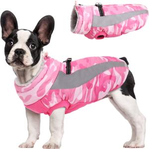 FUAMEY Dog Winter Jackets for Large Dogs,Dog Coat with Harness Built in,Waterproof Dogs Snowsuits Warm Pet Jacket Zip Up Fleece Cold Weather Coats Reflective Puppy Vest with Pocket Blue 3XL (Medium(chest:21in), pink)