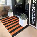 KILOCOCO Halloween Doormat 3'x5' Striped Outdoor Orange Rugs for Thanksgiving Washable Fall Doormats Layered Front Door Rug for Porch Farmhouse Entryway Patio Kitchen Entrance Holiday Decor