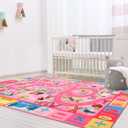 Terrug Kids Rug for Playroom, Educational Classroom Rug for Kids Room, Washable Nursery Rugs Non Slip Playroom Rugs Play Mat for Learning ABC Carpet, Numbers, Animal, Colors, Season, 4X6 Feet, Pink
