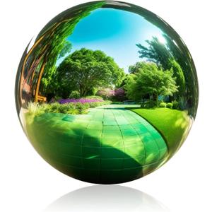 12 Inch Stainless Steel Gazing Ball, Garden Gazing Globe Mirror Ball, Polished Shiny Sphere for Garden Yard Outdoor, Swimming Pool Decoration (Green)
