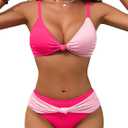 Blooming Jelly Womens Sexy Two Piece Bikini Sets Knot V Neck Swim Suit Color Block Cheeky Bathing Suit Textured Swimsuit L