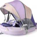 Mambobaby Float Add Tail Baby Swim Float with Canopy Solid Pool Infant Swim Trainer Swimming Training Lying Air Free Water Floats Non-Inflatable Waist Swim Ring for Toddlers (Butterfly-Purple), Large