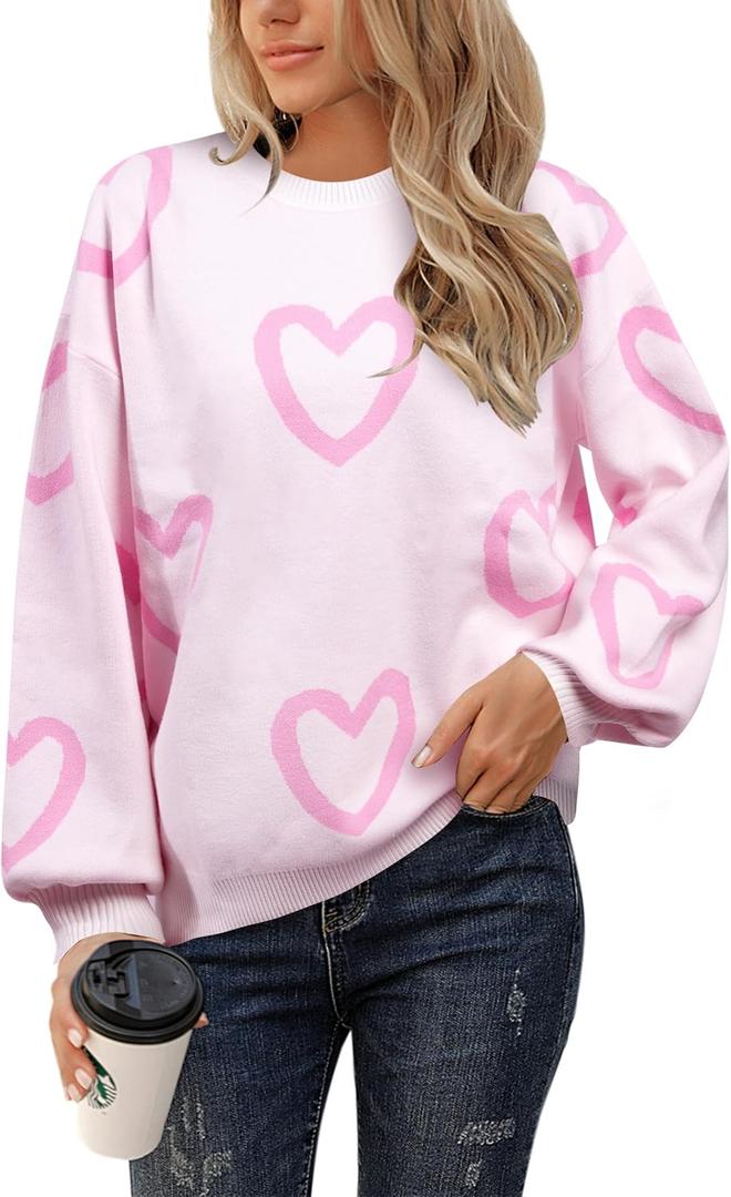 UNIQUEONE Valentines Sweater Women Love Sweatshirt Heart Graphic Knit Sweaters Valentine Day Oversized Crewneck Tops (S)