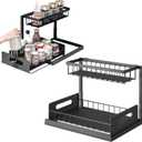 Kitchen Spice Rack - Pull Out Spice Rack for Kitchen Cabinet Organization, 2 Tier Under Sink Cabinet Organizer with Sliding Storage Drawer, 14.3x10.6x10.4'', Black