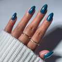Glamnetic Press On Nails - Green Short Almond Fake Nails with Reflective Glaze Finish | Salon Quality Summer Nails | Midnight Teal |15 Sizes - 30 Nail Kit with Glue