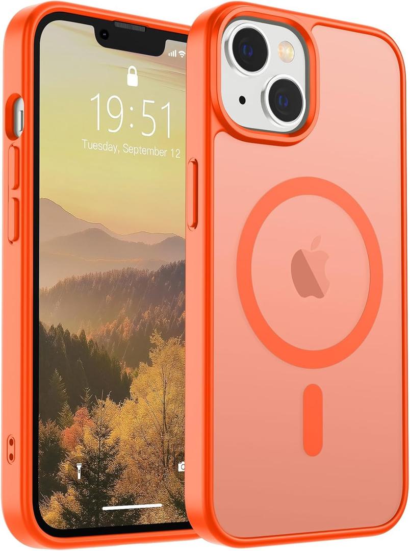 SUPFINE Magnetic for iPhone 15 Plus Case & iPhone 14 Plus Case(Compatible with MagSafe)(Military Grade Drop Protection) Slim Translucent Shockproof Phone Case,Orange