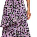 PRETTYGARDEN Women's Summer Floral Sundress Casual One Shoulder Tiered Ruffle Flowy Midi Beach Boho Dresses (M)