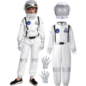 Spooktacular Creations Halloween Astronaut Costume for Kids, Unisex Astronaut Outfit, Toddler Pilot Jumpsuit for Themed Party (3T (3-4 YRS), White)