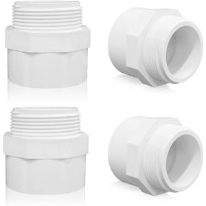 4Pcs 2"White 2-Way PVC Pipe Coupling Adapter Hex Nipple NPT Male Thread Coupling Adapter Connectors for 2 Inch PVC Pipe Socket x NPT Male