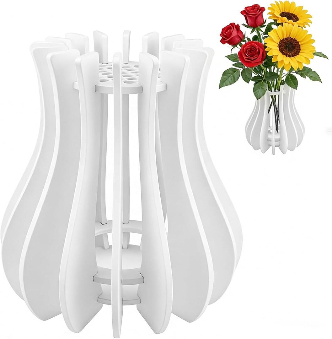 Wooden Vase for Lego Flowers - Wooden Vase for Lego Bouquet, Wood Vases Puzzle Set for LegoRoses Sunflower Tulips, Vases Kit for Artificial Bouquet Arrangement Home and Office Decoration (White)