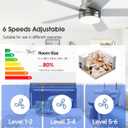 42 Inch Brushed Nickel Ceiling Fan with Light, Flush Mount and Remote Control, Dimmable 3-Color Temperature LED, 6-Speed Reversible DC Motor, 5-Blade Modern Design for Indoor or Outdoor