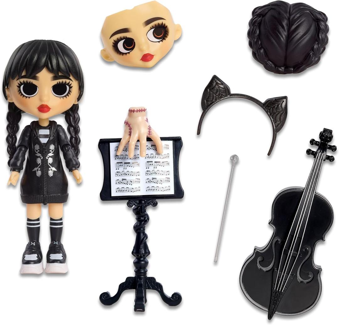 WEDNESDAY Deluxe 6-inch Articulated Figure, 11-Pieces, Interchangeable Face Plates and Fashion, Customizable Collectible Figurine, Kids Toys for Ages 3 Up by Just Play