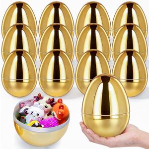 MGparty Jumbo Golden Easter Eggs 6 Inch 6 Pcs Fillable Large Plastic Empty Gold Easter Eggs Bulk for Easter Egg Hunt Basket Stuffers Party Favors and Decorations