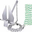 MARINE SYSTEM Anchor Kit Fluke Anchor with Anchor Chain and Boat Anchor Rope Set for Boats Pontoon, Deck, Fishing, and Sail, For Boats 12-22 FT - 8LB