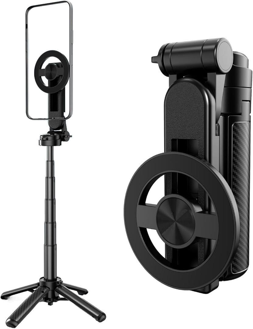 Saker Magnetic Pocket Selfie Stick 4-in-1 with Tripod Stand&Wireless Remote | Portable MagSafe Compatible Phone Grip for iPhone Android for Travel Vlogging Content Creation