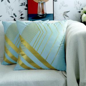 2 Pack Cyuripu Pack of 2 Velvet Baby Blue Throw Pillow Covers 18x18 Inches with Three-Dimensional Gold Geometric Pattern Soft Decorative Square Cushion Covers for Couch Sofa Bed Living Room Car 45x45 Cm