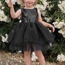 AGQT Baby Girls Dresses Flower Girl Dress Sequins Tutu Dress Sleeveless Kids Princess Birthday Dresses (Black, 90)