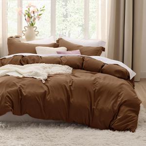 Bedsure Brown Duvet Cover Twin/Twin XL Size - 2 Pieces Prewashed Cotton-Like Polyester Extra Soft Bedding Set, Includes 1 Twin Duvet Cover 68''x90'' with Zipper Closure & 1 Pillow Sham, Brown No Comforter