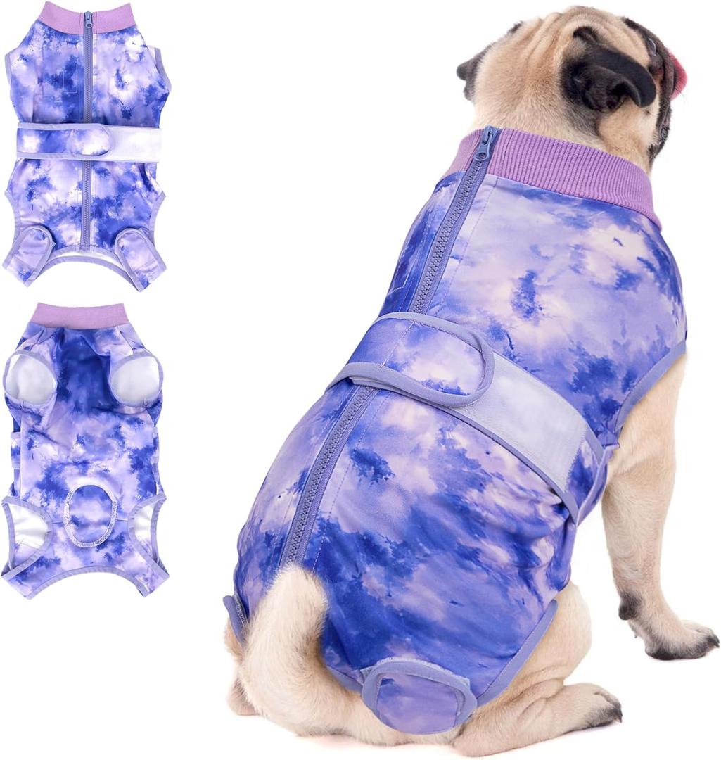 SlowTon Dog Surgery Recovery Suit - Zipper On Dog Onesies After Surgery for Female Male Dogs, Abdominal Wounds Bandages Cone/E-Collar Alternative Dogs Surgical Suit Shirt (Purple,M)