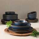 Gibson Home Hazeltine 16-Piece Navy Blue Stoneware Dinnerware Set Plates and Bowls, Durable Ceramic Kitchen Dinner Set