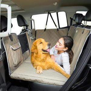 Nxwjoy Dog Seat Cover for Back Seat Pet Cover for Dogs Hard Bottom Extender Seat Cover Car Seat Protector Waterproof Dog Hammock for Car SUV Truck Traveling Camping Khaki Grey