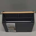 BLUE GINKGO Medium Storage Basket Plastic Caddy with Wooden Handle for Office, Arts & Crafts, or Home Supplies (Gray)