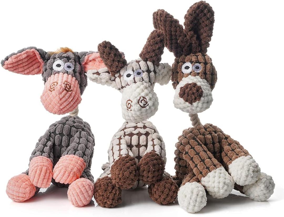 Squeaky Plush Dog Toys Pack for Puppy, 3 Pack Durable Stuffed Animal Plush Chew Toys with Squeakers, Cute Soft Dog Toys for Teeth Cleaning, for Small Medium Large Dogs
