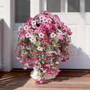 3 Pack Artificial Flowers for Outdoors,Fake Petunias Hanging - Outside Flowers UV Resistant for Porch Patio Decor,Tall Artificial Plants for Outdoor Planters,Spring Home Decoration(Pink White)
