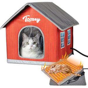 Toozey Heated Outdoor Cat House with Insulated Aluminum, 100% Waterproof Weatherproof with 2 Mat, Sturdy Safe Large Feral Shelter for Winter Indoor Outside with Thermostatic Pet Heating Pad, (Red, M)