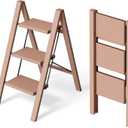 HillhutApex 3 Step Stool Foldable Ladder,Aluminum Step Ladder | Folding Lightweight Stable Stool with Wide Non-Slip Pedals, 330lbs Bearing Capacity Ladder for Office,Home,Kitchen-Light Pink