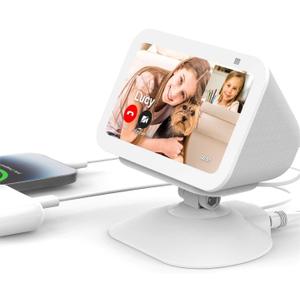 Adjustable Charging Stand for Echo Show 5 (3rd Gen) &Cell Phone Tilt + Swivel Stand Multi Angle Rotation Magnetic Anti-Slip Base for Show 5 Compatible with Mobile Phones, Can charge Headphones (White)