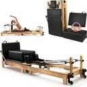 94.5" Pilates Reformer, Wooden Foldable Machine with Springs, Quick-Assembly Studio Grade Pilates Equipment with Sitting Box & Jump Board