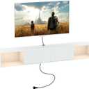 55" Floating TV Stand with LED Light, Floating TV Stand Wall Mounted, Floating Entertainment Center with Storage Long for Bedroom, Wood Floating TV Shelf for Living Room (White)