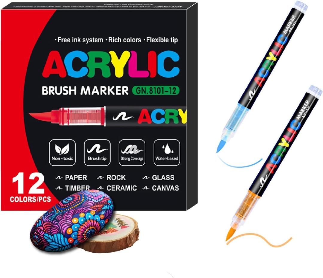 ANCEPO acrylic paint markers brush tip (12-B colors)