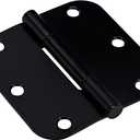 Hardware Essentials by Hillman Squeak-Proof 3-1/2in 5/8in Radius Matte Black Door Hinge, 3-1/2in 3Count (Pack of 1)