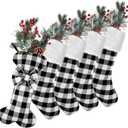 BBTO 5 Pcs Plaid Christmas Stockings, 18 Inch Buffalo-Plaid Xmas Stockings Large Bone Shape Christmas Decor Fireplace Hanging Decoration for Xmas Family (White Black Buffalo Plaid)