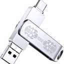 iPhone Flash Drive with128GB, Backup Photos Files in Among iPad Tablet Android Cell Phones PC MacBook, FYRIS Thumb Drive 3in1 with USB, USB-C & Lightning Plug, External Storage MFi Certified(Skull)