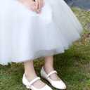 Coutgo Girls Mary Jane Dress Shoes Girl Flower Shoes Bow Pearls Ballet Flats Princess Wedding Shoes (White), 2Y
