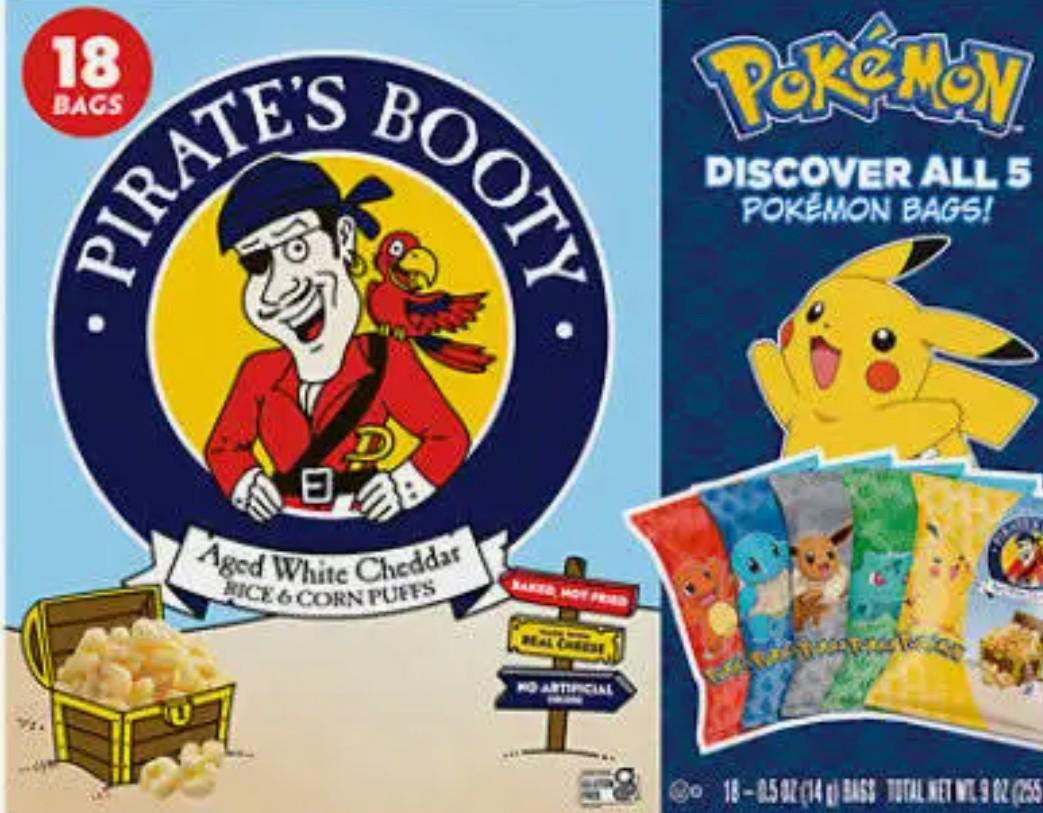 Pirate's Booty Pokémon Multipack, Aged White Cheddar Cheese Puffs, Gluten-Free, Kids Snacks, 0.5oz (18ct)