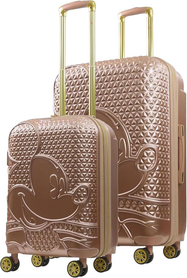 FUL Disney Mickey Mouse 2 Piece Rolling Luggage, Hardside Suitcase with Spinner Wheels, 22 and 30 Inch, Rose Gold