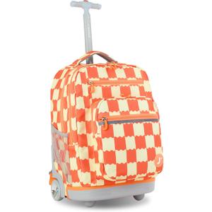 J World Sundance Laptop Rolling Backpack for Girls Boys. Roller Bookbag with Wheels, Wiggle Coral