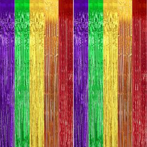 2 x 2 Pack 3.2ft x 9.8ft Rainbow Colored Pride Flag Metallic Foil Fringe Curtain, 6 Colors Multicolored Tinsel Curtains Streamers Party Photo Booth Props Backdrop for Gay Pride Month LGBTQ+ Decorations